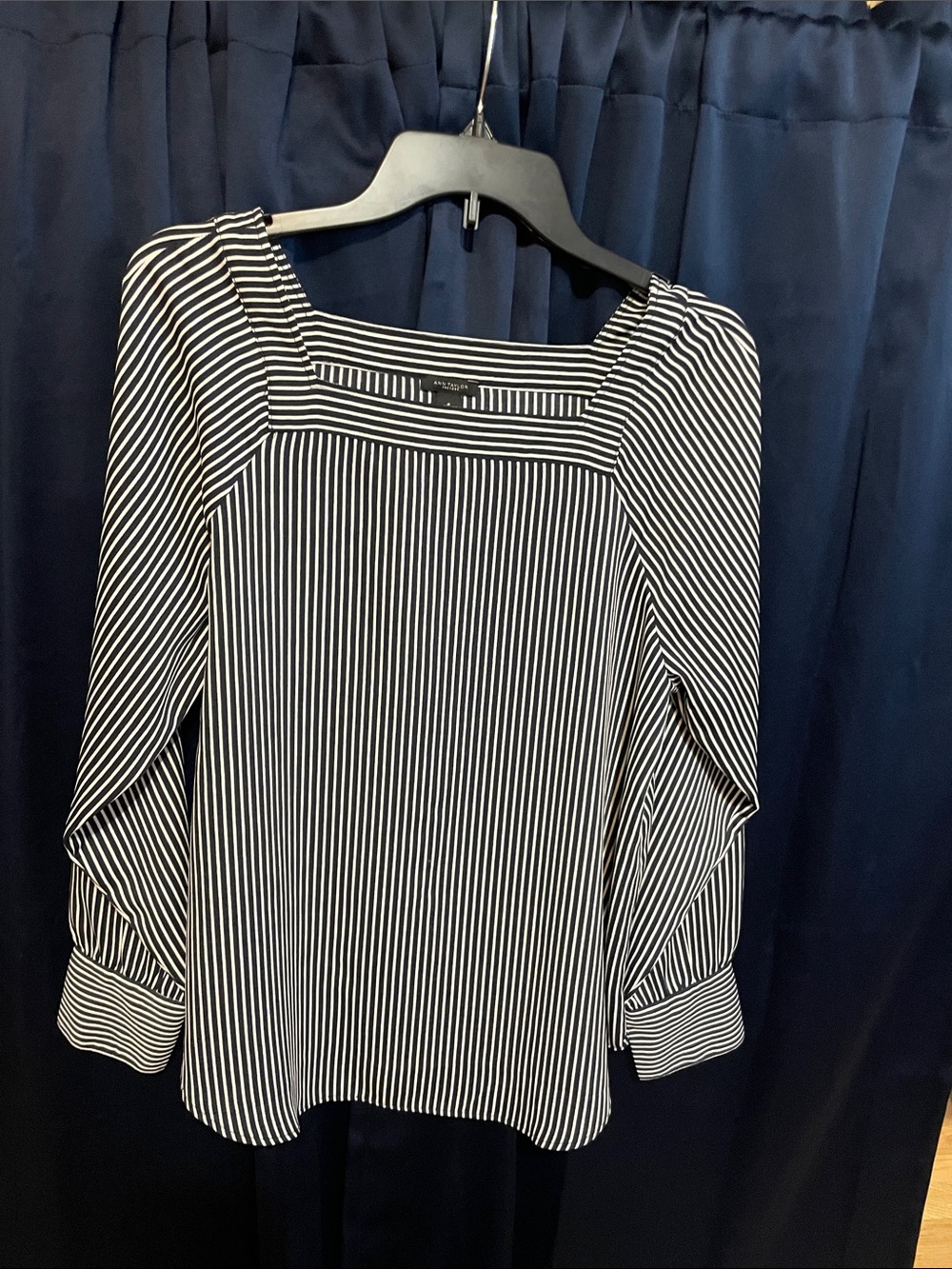 Ann Taylor Factory Black & White Striped Square-Neck Blouse